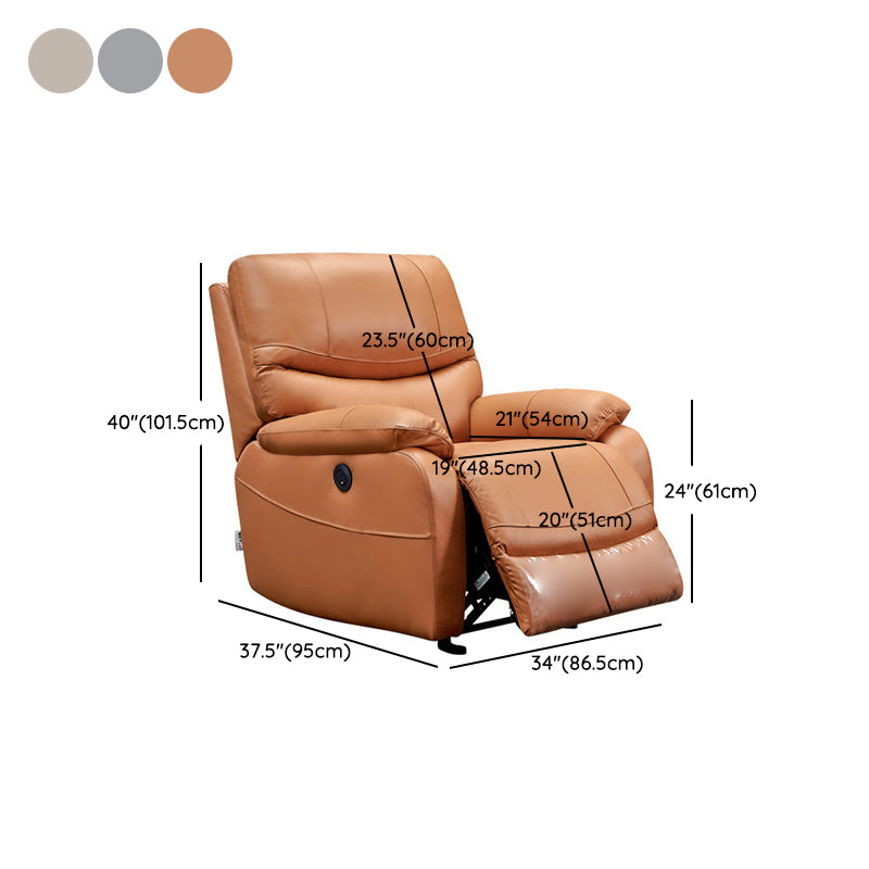 Genuine Leather Standard Recliner Power-Push Botton Recliners Clearhalo 'Chairs & Seating' 'furn' 'furn_recliners' 'Furniture' 'Living Room Furniture' 'Recliners' 7509119