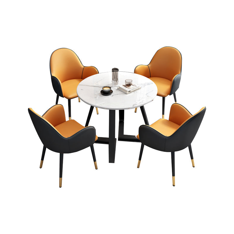 Set di mobili in pietra glam di 5 tavolo da dinette a forma rotonda con sedia imbottita