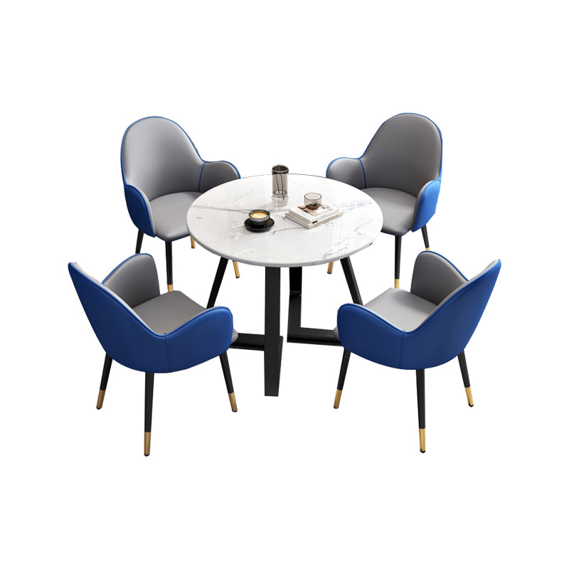 Set di mobili in pietra glam di 5 tavolo da dinette a forma rotonda con sedia imbottita