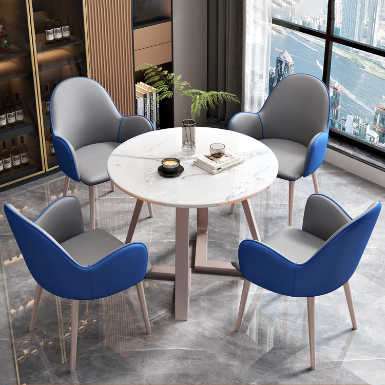Set di mobili in pietra glam di 5 tavolo da dinette a forma rotonda con sedia imbottita
