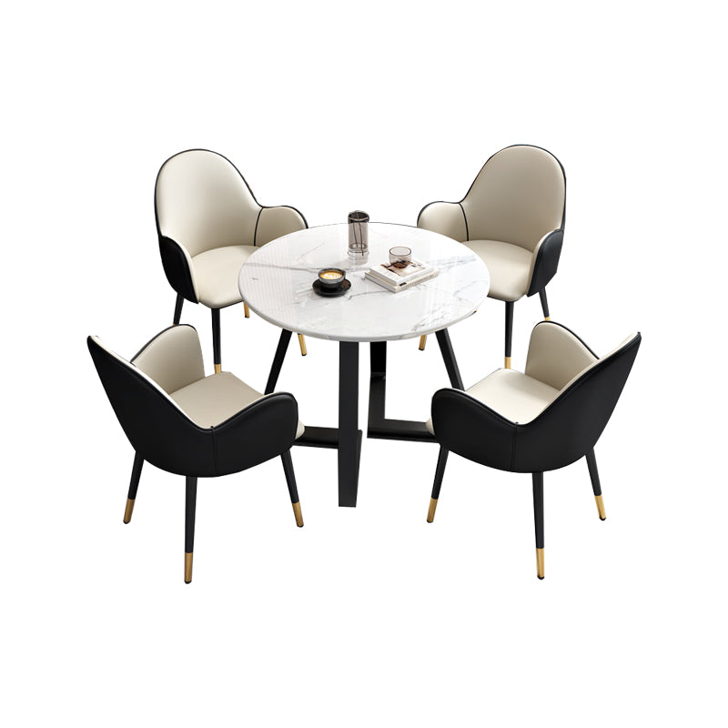 Set di mobili in pietra glam di 5 tavolo da dinette a forma rotonda con sedia imbottita