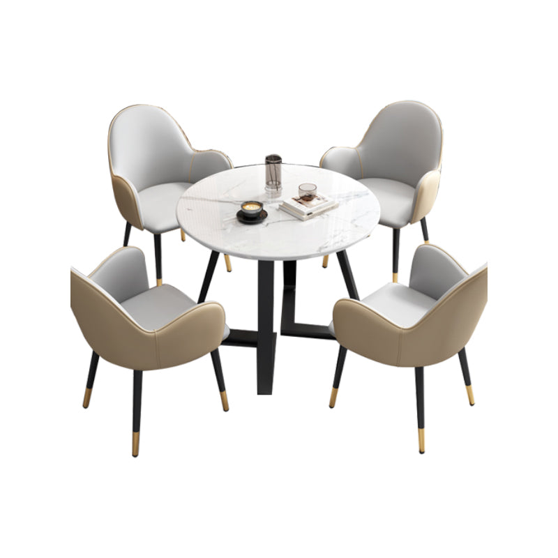 Set di mobili in pietra glam di 5 tavolo da dinette a forma rotonda con sedia imbottita