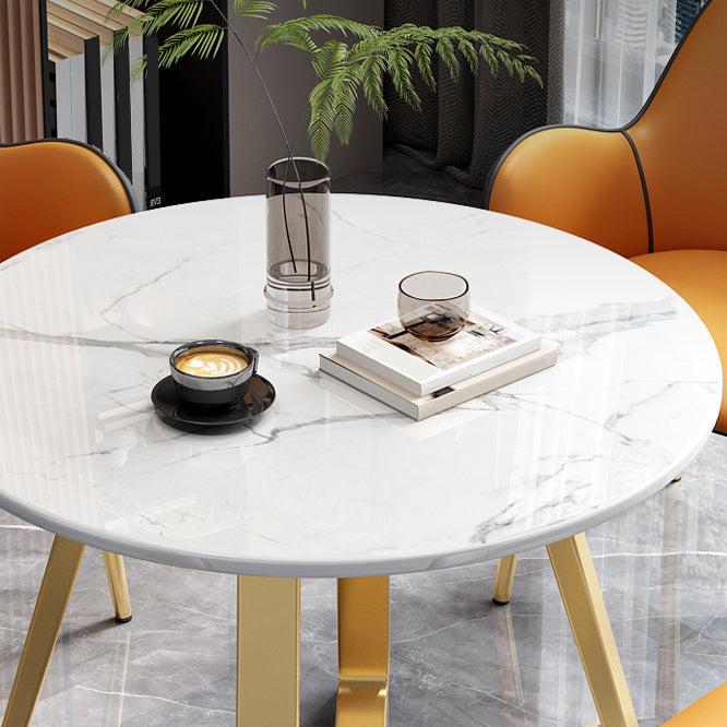 Set di mobili in pietra glam di 5 tavolo da dinette a forma rotonda con sedia imbottita