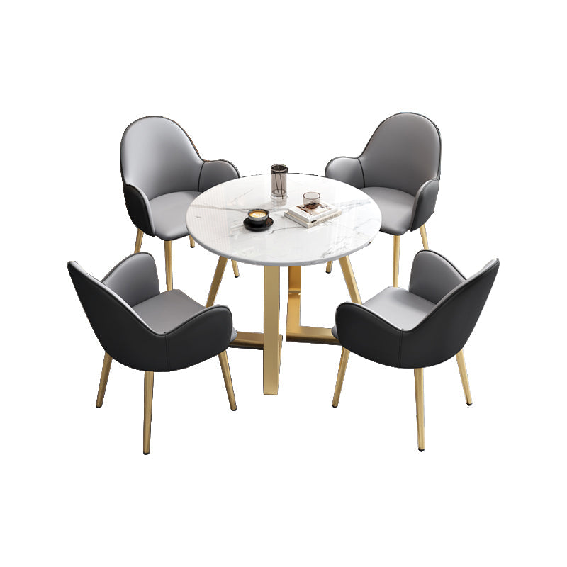 Set di mobili in pietra glam di 5 tavolo da dinette a forma rotonda con sedia imbottita