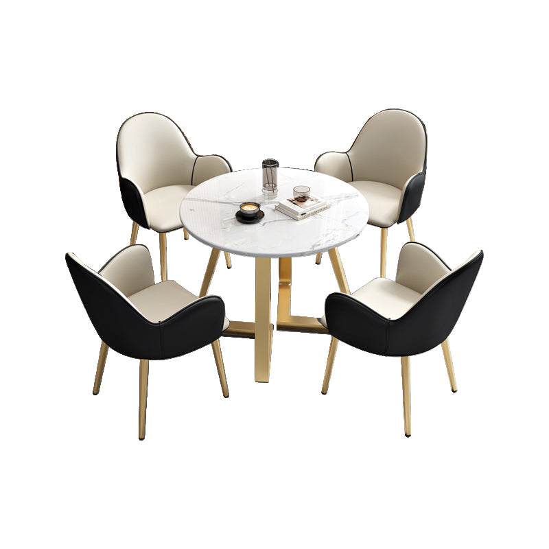 Set di mobili in pietra glam di 5 tavolo da dinette a forma rotonda con sedia imbottita