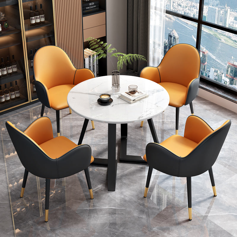 Set di mobili in pietra glam di 5 tavolo da dinette a forma rotonda con sedia imbottita