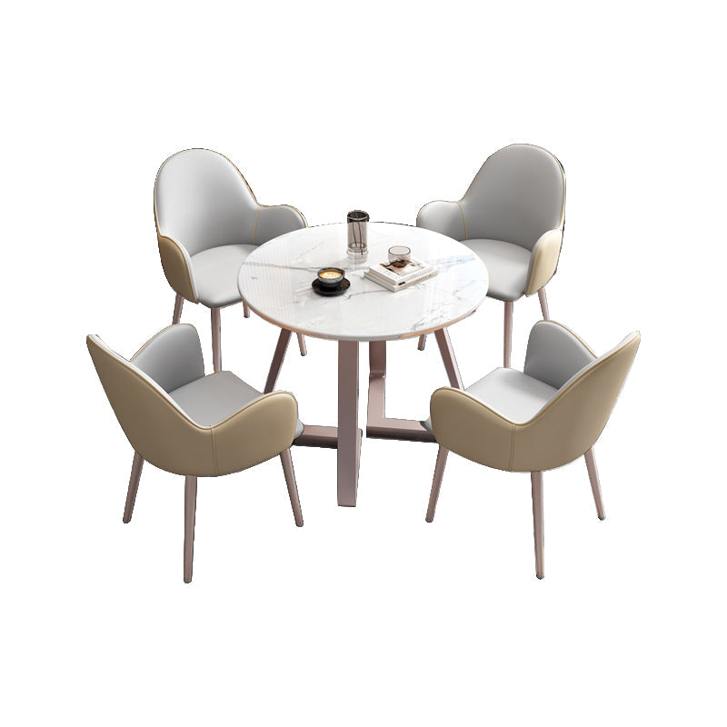 Set di mobili in pietra glam di 5 tavolo da dinette a forma rotonda con sedia imbottita