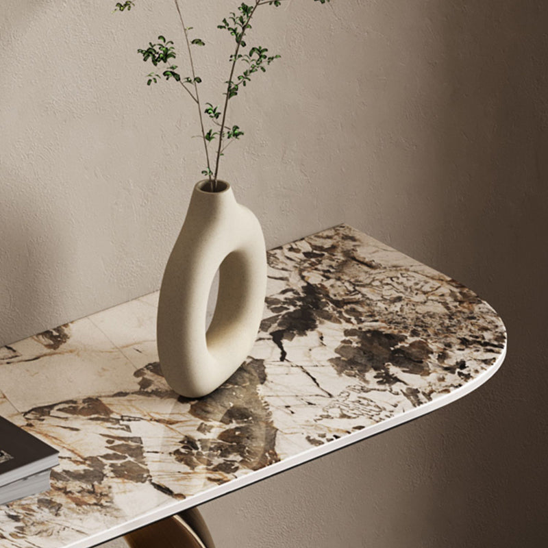 Half Moon Shape Contemporary Console Table Gold Stone Console Sofa Table Clearhalo 'Console Tables' 'console_tables' 'Entry & Mudroom Furniture' 'furn' 'furn_console_tables' 'Furniture' 7517243