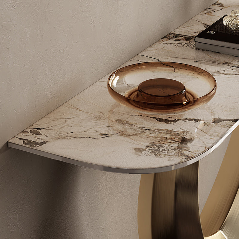 Half Moon Shape Contemporary Console Table Gold Stone Console Sofa Table Clearhalo 'Console Tables' 'console_tables' 'Entry & Mudroom Furniture' 'furn' 'furn_console_tables' 'Furniture' 7517244