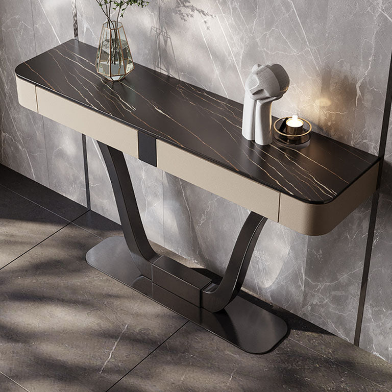 Half Moon Shape Contemporary Console Table Stone White/Black Console Sofa Table