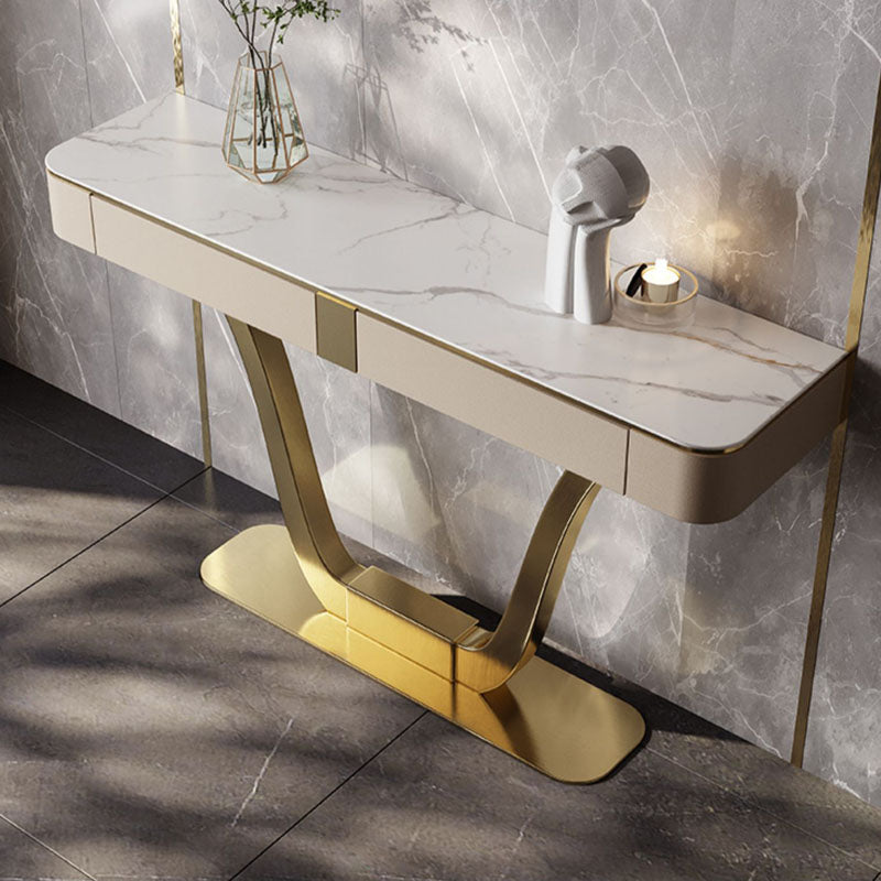 Half Moon Shape Contemporary Console Table Stone White/Black Console Sofa Table