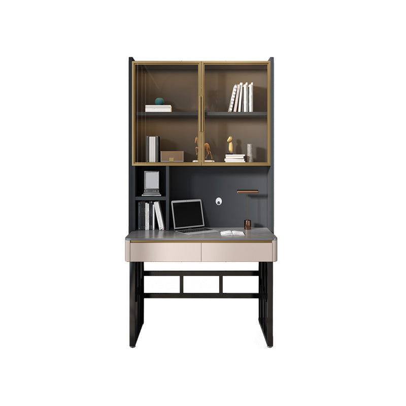 Bureau de bureau moderne de forme rectangulaire Bureau d'écriture en pierre en blanc / gris