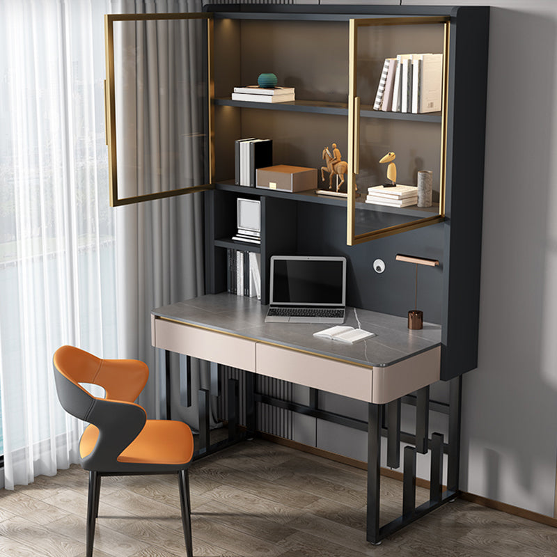 Bureau de bureau moderne de forme rectangulaire Bureau d'écriture en pierre en blanc / gris