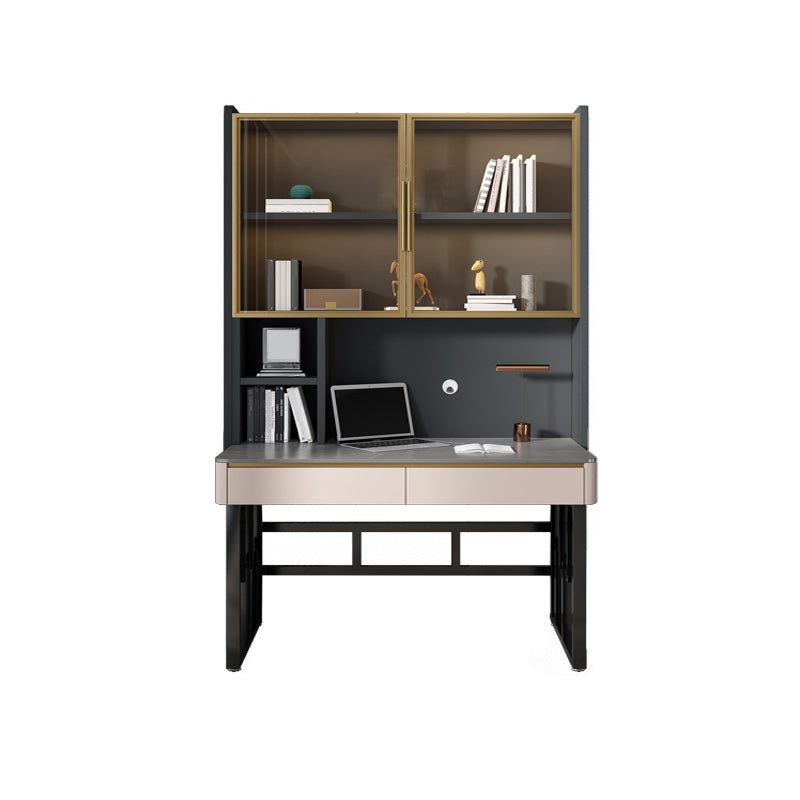 Bureau de bureau moderne de forme rectangulaire Bureau d'écriture en pierre en blanc / gris