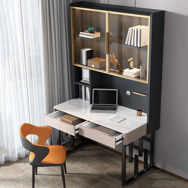 Bureau de bureau moderne de forme rectangulaire Bureau d'écriture en pierre en blanc / gris