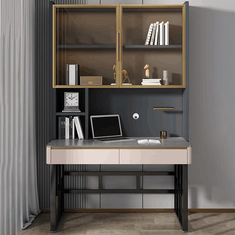 Bureau de bureau moderne de forme rectangulaire Bureau d'écriture en pierre en blanc / gris