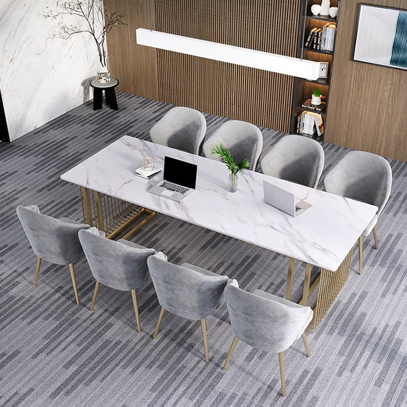 Descripción de escritura de piedra de mesa moderna de oficina moderna de forma rectangular en blanco