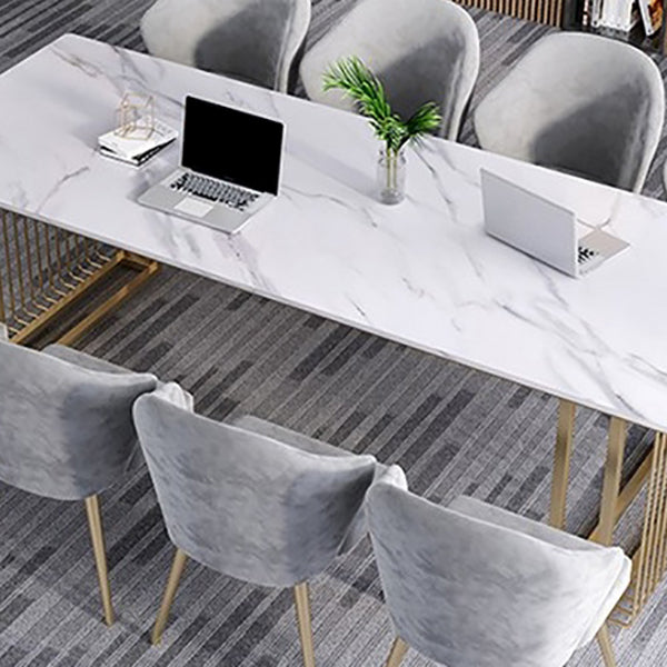 Descripción de escritura de piedra de mesa moderna de oficina moderna de forma rectangular en blanco