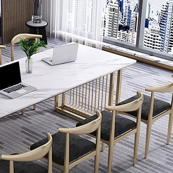 Descripción de escritura de piedra de mesa moderna de oficina moderna de forma rectangular en blanco