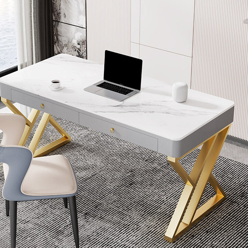 Glam Style Stone Writing Desk Rectangle Metal Office Desk voor kantoor