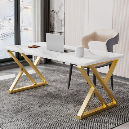 Glam Style Stone Writing Desk Rectangle Metal Office Desk voor kantoor