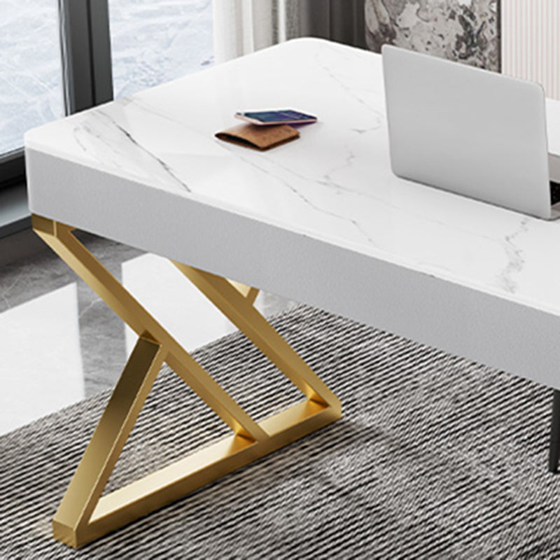 Glam Style Stone Writing Desk Rectangle Metal Office Desk voor kantoor