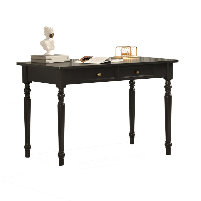 Bureau d'écriture en bois massif Glam Style Rectangular avec 2 tiroirs