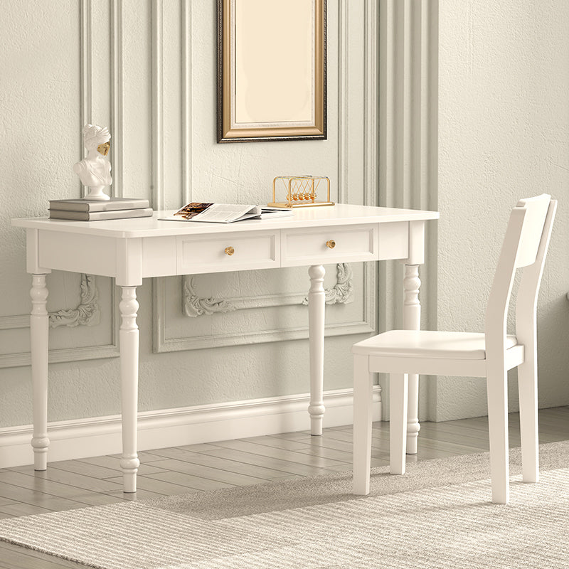 Bureau d'écriture en bois massif Glam Style Rectangular avec 2 tiroirs