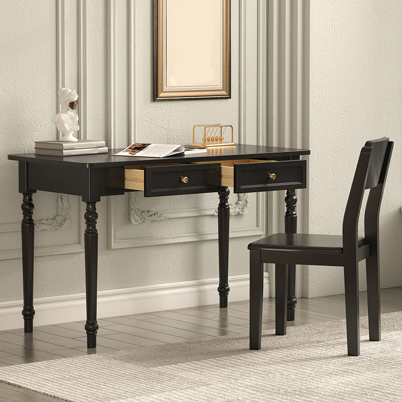 Bureau d'écriture en bois massif Glam Style Rectangular avec 2 tiroirs