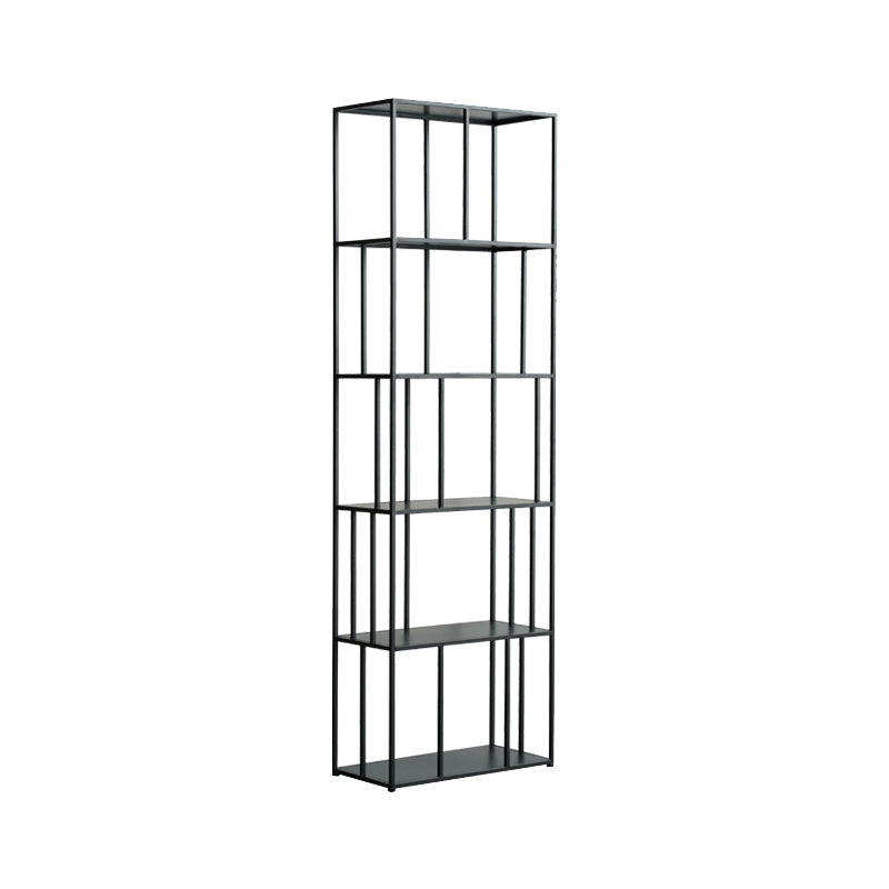 Modern Style Open Back Bookshelf Standard Metal Bookcase with Shelves 23.6"L x 11.8"W x 76.8"H Matte Black Clearhalo 'Bookcases' 'furn' 'furn_bookcases' 'Furniture' 'Office Furniture' 7518173