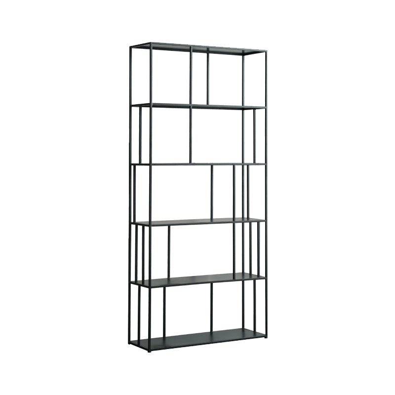Modern Style Open Back Bookshelf Standard Metal Bookcase with Shelves 35.4"L x 11.8"W x 76.8"H Matte Black Clearhalo 'Bookcases' 'furn' 'furn_bookcases' 'Furniture' 'Office Furniture' 7518175