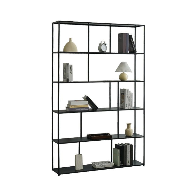 Modern Style Open Back Bookshelf Standard Metal Bookcase with Shelves 47.2"L x 11.8"W x 76.8"H Black Clearhalo 'Bookcases' 'furn' 'furn_bookcases' 'Furniture' 'Office Furniture' 7518177