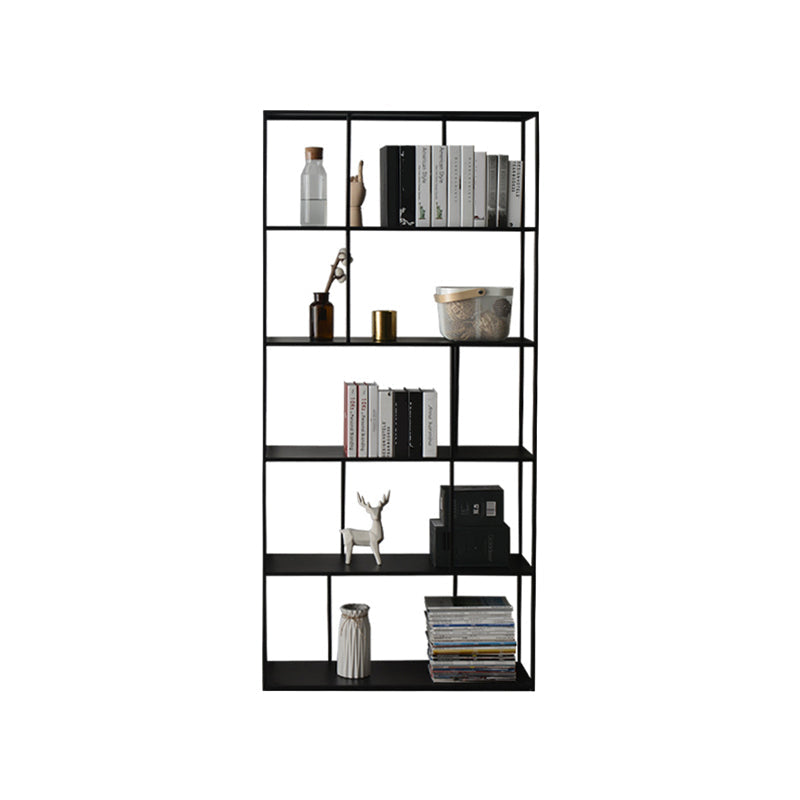Modern Style Open Back Bookshelf Standard Metal Bookcase with Shelves 35.4"L x 11.8"W x 76.8"H Black Clearhalo 'Bookcases' 'furn' 'furn_bookcases' 'Furniture' 'Office Furniture' 7518179