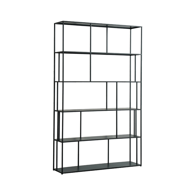 Modern Style Open Back Bookshelf Standard Metal Bookcase with Shelves 47.2"L x 11.8"W x 76.8"H Matte Black Clearhalo 'Bookcases' 'furn' 'furn_bookcases' 'Furniture' 'Office Furniture' 7518180