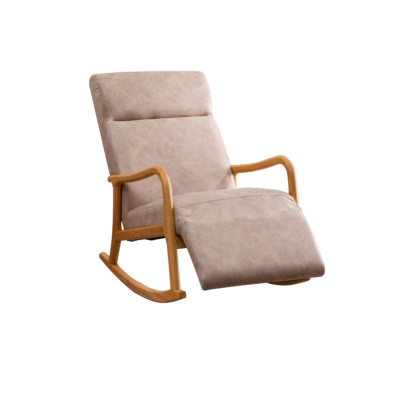 Wood Base Rocking Chair Leisure Upholstered Lazy Sofa Chair for Living Room Khaki Natural Clearhalo 'Chairs & Seating' 'furn' 'furn_rocking_chairs' 'Furniture' 'Living Room Furniture' 'Rocking Chairs' 'rocking_chairs' 7518363