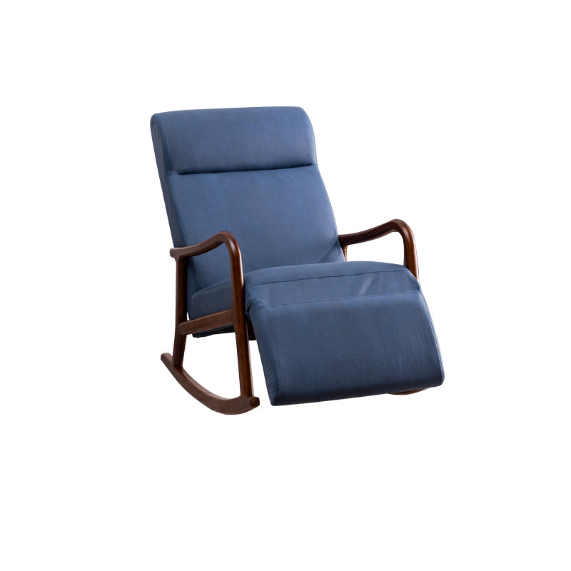 Wood Base Rocking Chair Leisure Upholstered Lazy Sofa Chair for Living Room Blue Walnut Clearhalo 'Chairs & Seating' 'furn' 'furn_rocking_chairs' 'Furniture' 'Living Room Furniture' 'Rocking Chairs' 'rocking_chairs' 7518367