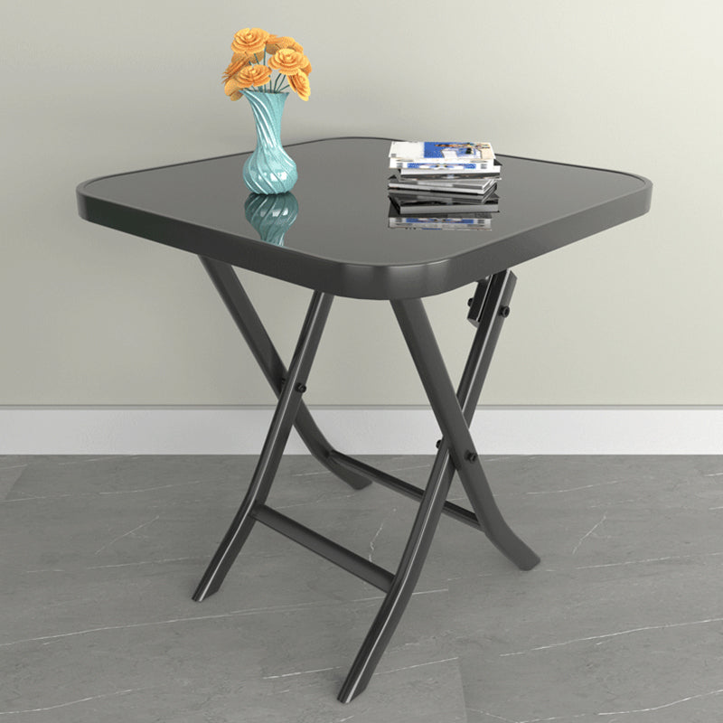 Modern Square Glass Desktop Collapsible Dining Table Metal Legs for Dining Room Black Without Chairs Clearhalo 'Dining Tables & Seating' 'Dining Tables' 'dining_table' 'furn' 'furn_dining_table' 'Furniture' 'Kitchen & Dining Furniture' 7519388