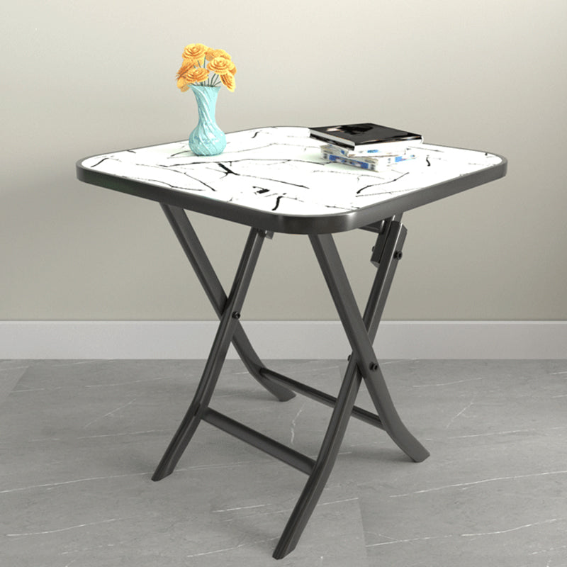 Modern Square Glass Desktop Collapsible Dining Table Metal Legs for Dining Room White Without Chairs Clearhalo 'Dining Tables & Seating' 'Dining Tables' 'dining_table' 'furn' 'furn_dining_table' 'Furniture' 'Kitchen & Dining Furniture' 7519389