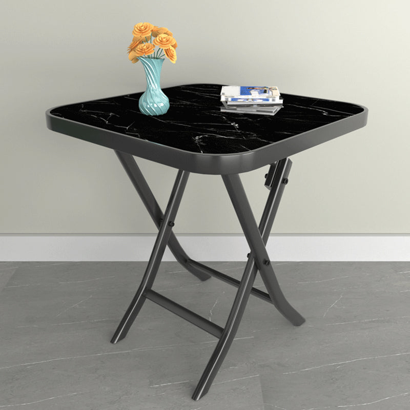 Modern Square Glass Desktop Collapsible Dining Table Metal Legs for Dining Room Matte Black Without Chairs Clearhalo 'Dining Tables & Seating' 'Dining Tables' 'dining_table' 'furn' 'furn_dining_table' 'Furniture' 'Kitchen & Dining Furniture' 7519393