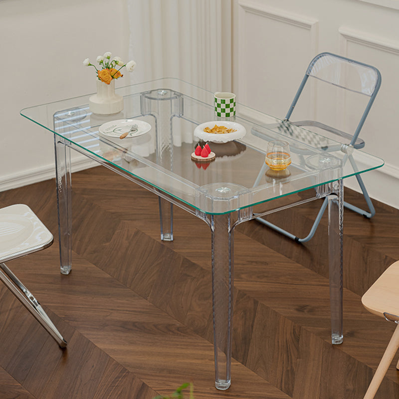 Modern Tempered Glass Desktop Geometric Acrylic Legs Dining Table for Dining Room Clearhalo 'Dining Tables & Seating' 'Dining Tables' 'dining_table' 'furn' 'furn_dining_table' 'Furniture' 'Kitchen & Dining Furniture' 7519423