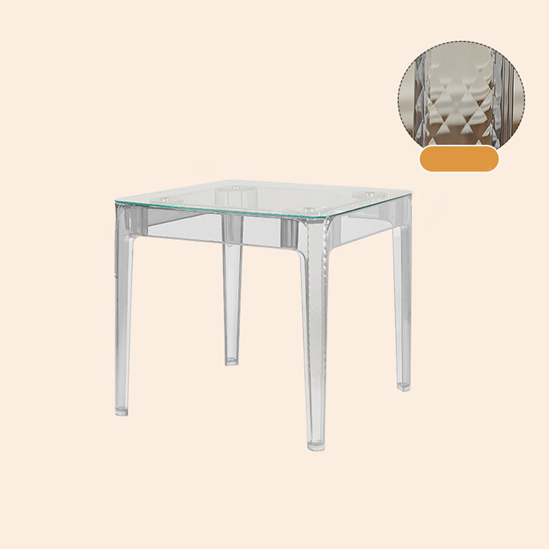 Modern Tempered Glass Desktop Geometric Acrylic Legs Dining Table for Dining Room White-Clear Without Chairs Clearhalo 'Dining Tables & Seating' 'Dining Tables' 'dining_table' 'furn' 'furn_dining_table' 'Furniture' 'Kitchen & Dining Furniture' 7519429
