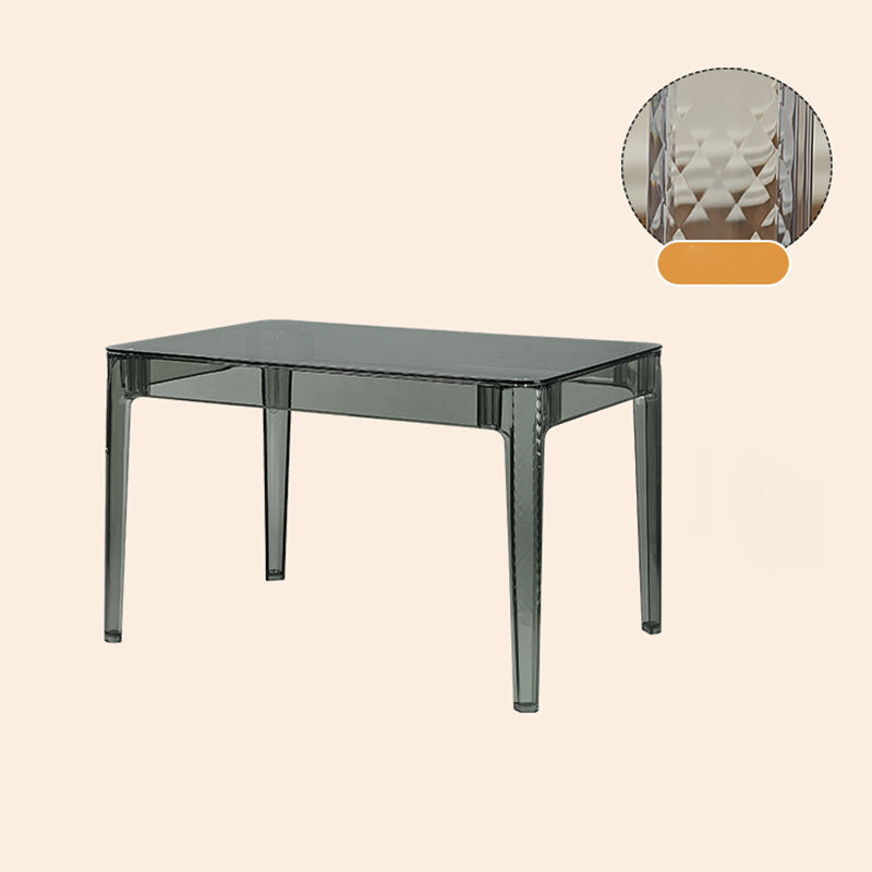 Modern Tempered Glass Desktop Geometric Acrylic Legs Dining Table for Dining Room Pewter 47"L x 31"W x 29"H Without Chairs Clearhalo 'Dining Tables & Seating' 'Dining Tables' 'dining_table' 'furn' 'furn_dining_table' 'Furniture' 'Kitchen & Dining Furniture' 7519434
