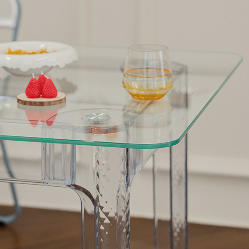 Modern Tempered Glass Desktop Geometric Acrylic Legs Dining Table for Dining Room Clearhalo 'Dining Tables & Seating' 'Dining Tables' 'dining_table' 'furn' 'furn_dining_table' 'Furniture' 'Kitchen & Dining Furniture' 7519435