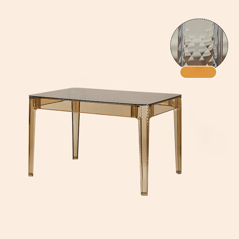 Modern Tempered Glass Desktop Geometric Acrylic Legs Dining Table for Dining Room Brown 47"L x 31"W x 29"H Without Chairs Clearhalo 'Dining Tables & Seating' 'Dining Tables' 'dining_table' 'furn' 'furn_dining_table' 'Furniture' 'Kitchen & Dining Furniture' 7519436