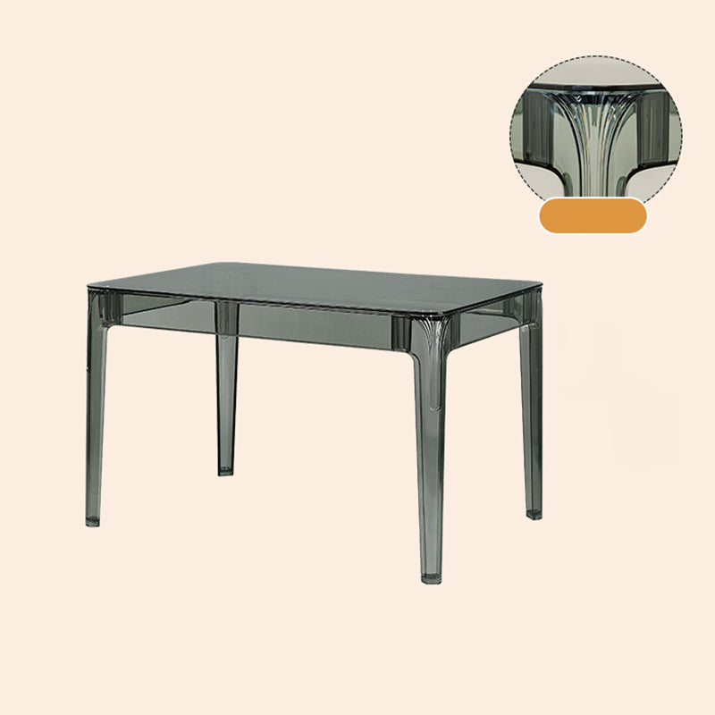 Modern Tempered Glass Desktop Geometric Acrylic Legs Dining Table for Dining Room Smoke Gray 47"L x 31"W x 29"H Without Chairs Clearhalo 'Dining Tables & Seating' 'Dining Tables' 'dining_table' 'furn' 'furn_dining_table' 'Furniture' 'Kitchen & Dining Furniture' 7519439