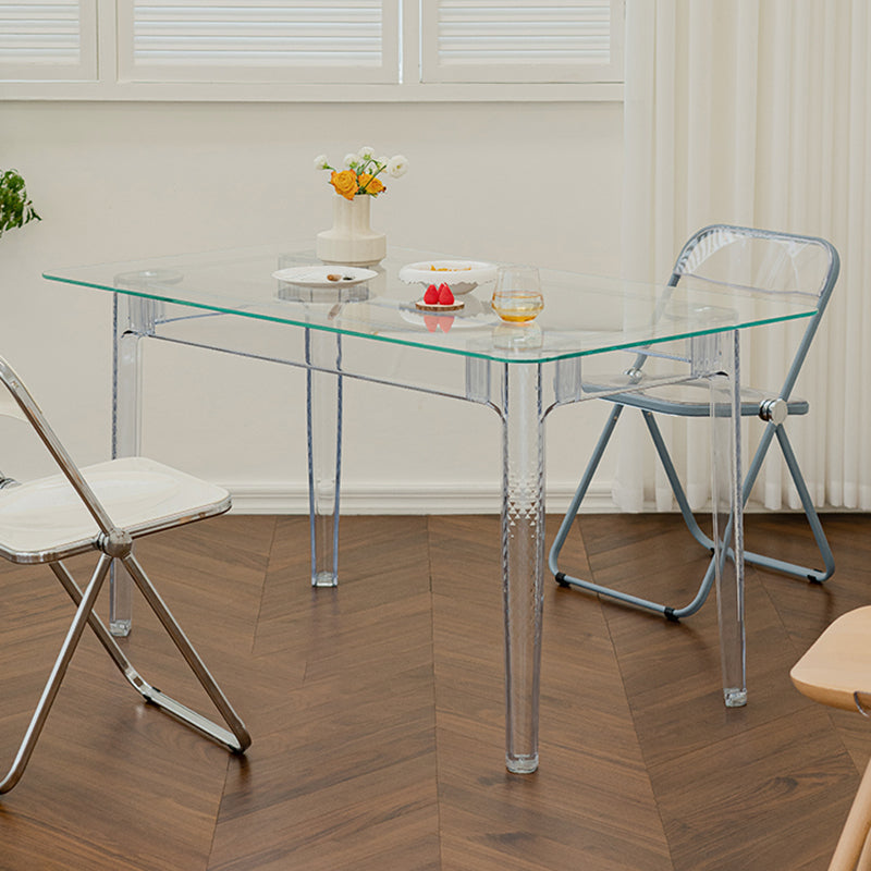 Modern Tempered Glass Desktop Geometric Acrylic Legs Dining Table for Dining Room Clearhalo 'Dining Tables & Seating' 'Dining Tables' 'dining_table' 'furn' 'furn_dining_table' 'Furniture' 'Kitchen & Dining Furniture' 7519440