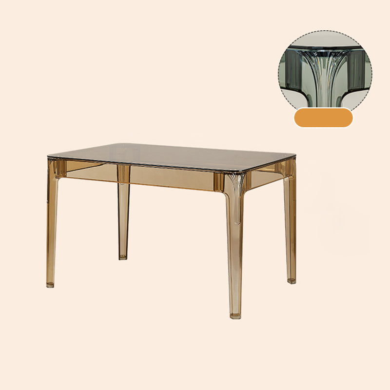 Modern Tempered Glass Desktop Geometric Acrylic Legs Dining Table for Dining Room Tan 47"L x 31"W x 29"H Without Chairs Clearhalo 'Dining Tables & Seating' 'Dining Tables' 'dining_table' 'furn' 'furn_dining_table' 'Furniture' 'Kitchen & Dining Furniture' 7519442
