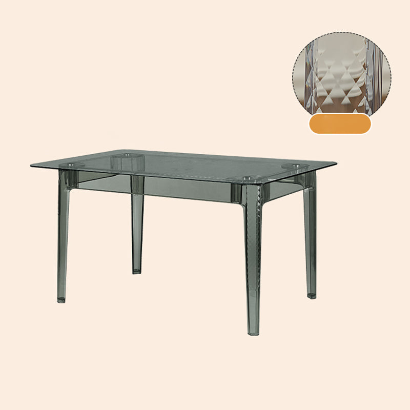 Modern Tempered Glass Desktop Geometric Acrylic Legs Dining Table for Dining Room Pewter 55"L x 31"W x 29"H Without Chairs Clearhalo 'Dining Tables & Seating' 'Dining Tables' 'dining_table' 'furn' 'furn_dining_table' 'Furniture' 'Kitchen & Dining Furniture' 7519443