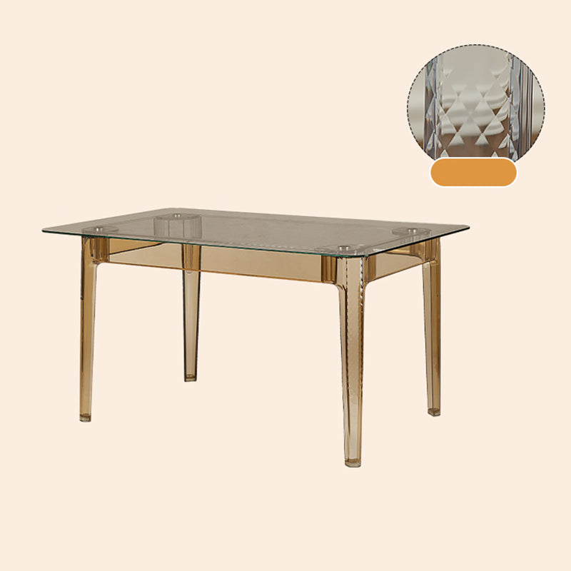 Modern Tempered Glass Desktop Geometric Acrylic Legs Dining Table for Dining Room Brown 55"L x 31"W x 29"H Without Chairs Clearhalo 'Dining Tables & Seating' 'Dining Tables' 'dining_table' 'furn' 'furn_dining_table' 'Furniture' 'Kitchen & Dining Furniture' 7519444