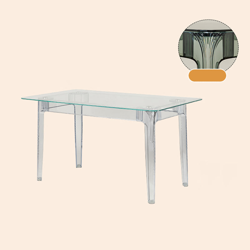 Modern Tempered Glass Desktop Geometric Acrylic Legs Dining Table for Dining Room Clear 55"L x 31"W x 29"H Without Chairs Clearhalo 'Dining Tables & Seating' 'Dining Tables' 'dining_table' 'furn' 'furn_dining_table' 'Furniture' 'Kitchen & Dining Furniture' 7519445